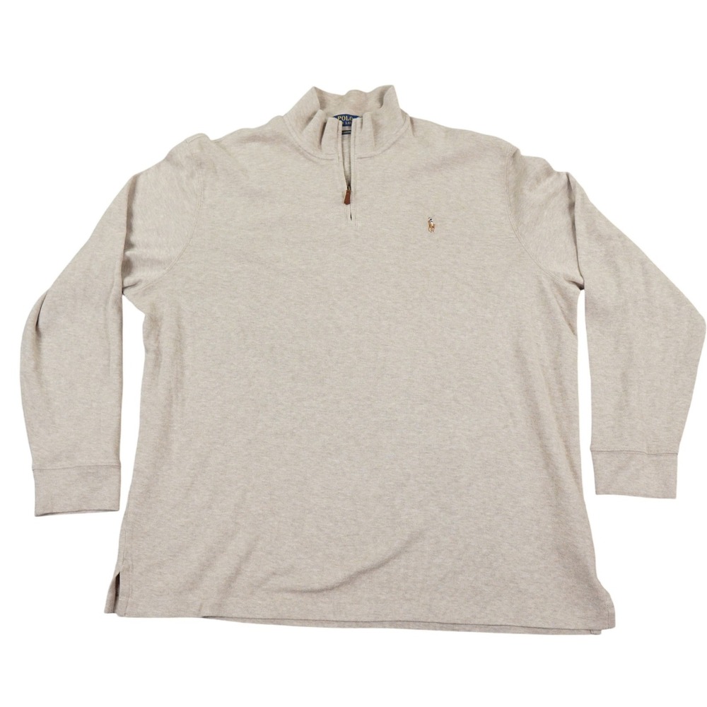 Polo Ralph Lauren Estate Rib Pullover Mens XXL Tan Quarter Zip Logo Outdoor